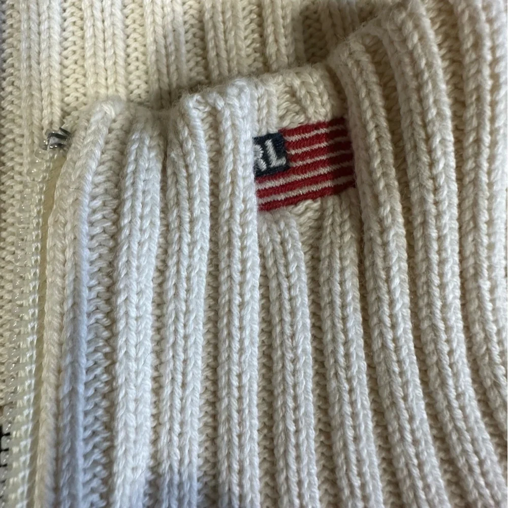 VTG Ralph Lauren Polo Jeans Co Men's Knit Sweater Full Zip Front XL Cream Blue